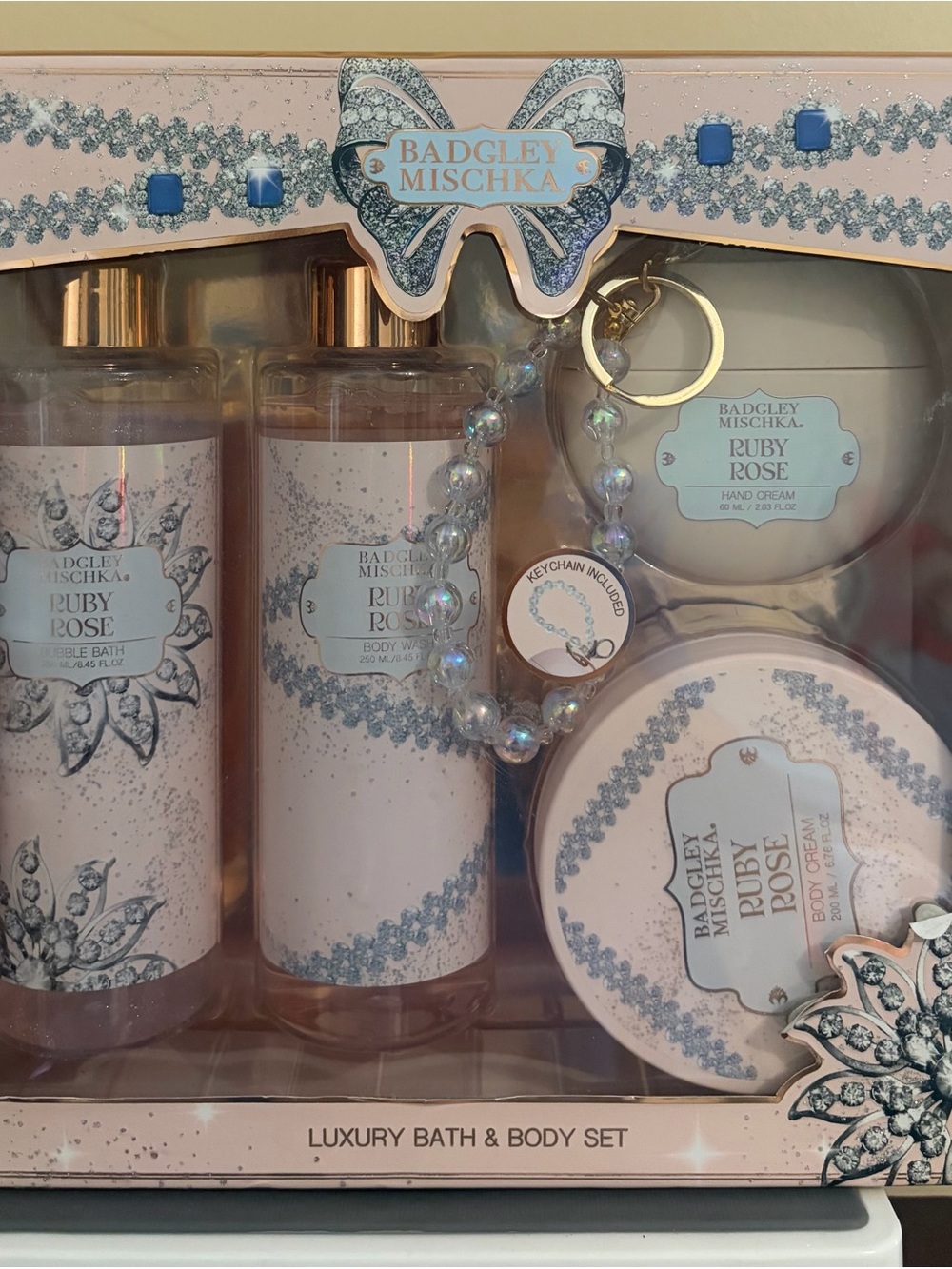 Badgley Mischka Ruby Rose Bath & Body Set - Pink & Gold Accents